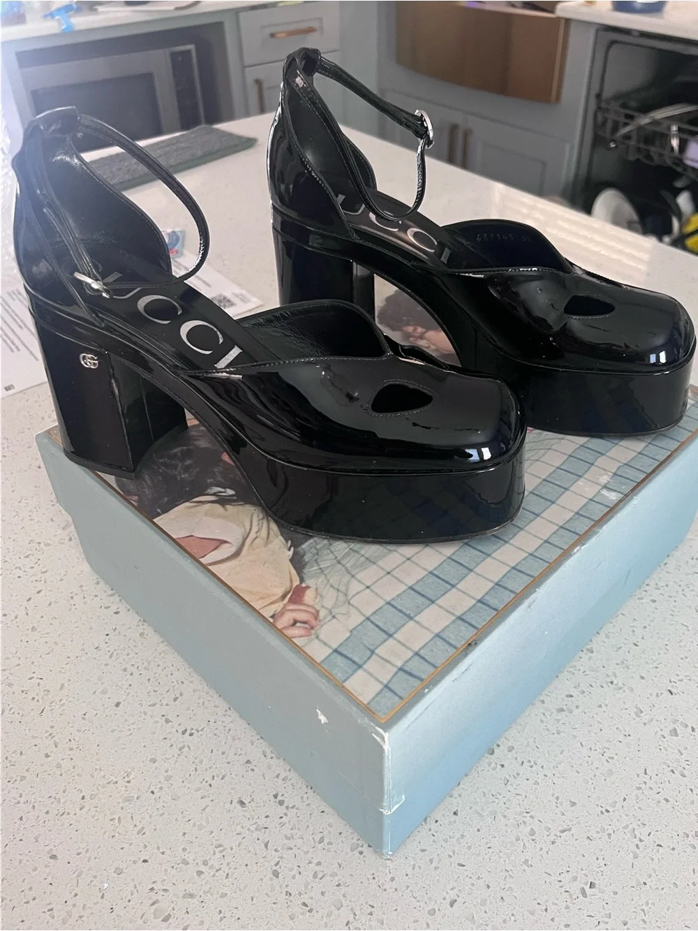 Gucci Black Patent Platform Mary Jane Heels